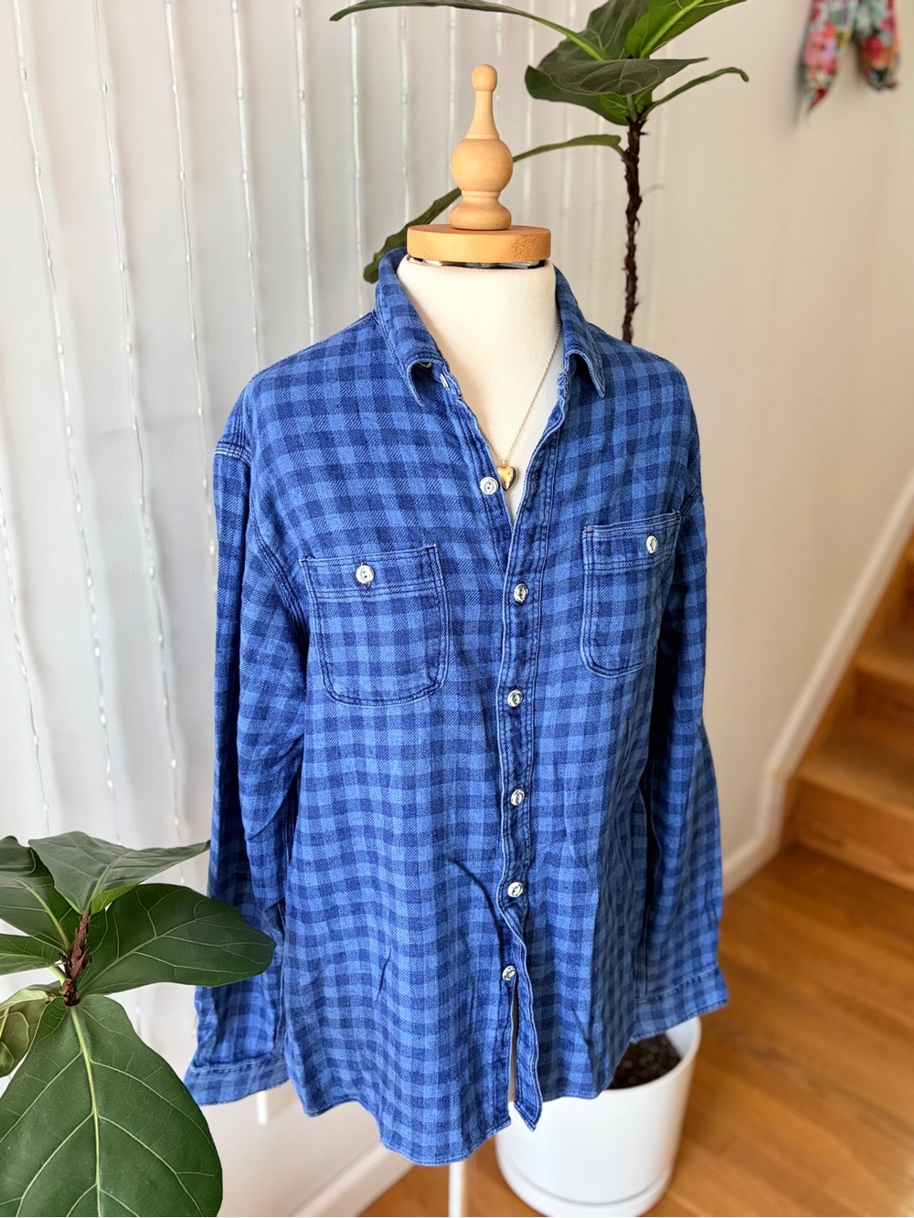 Polo Ralph Lauren Blue Plaid Button Down | Oversized Women’s L | 100% Cotton - Picture 2 of 10